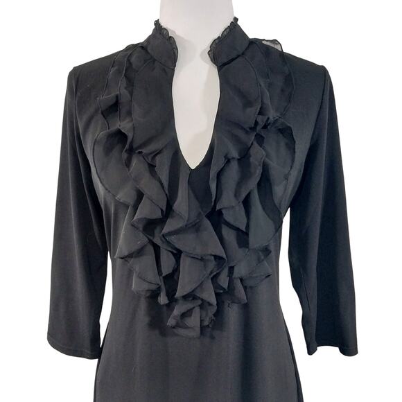 WHITE HOUSE BLACK MARKET! DRAPEY, DREAMY BLACK RUFFLED FRONT, 3/4 DRESS! SZ M - Picture 3 of 8